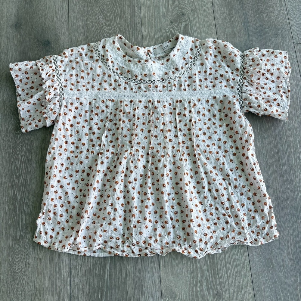 Loft Womens White Grandma Core Short Sleeve Lace Crochet Trim Blouse Size PS